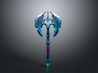 Ornate Crystal Battle Axe With Blue Purple Design And Icy Edge Weapon 3d model