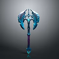 Ornate Crystal Battle Axe With Blue Purple Design And Icy Edge Weapon