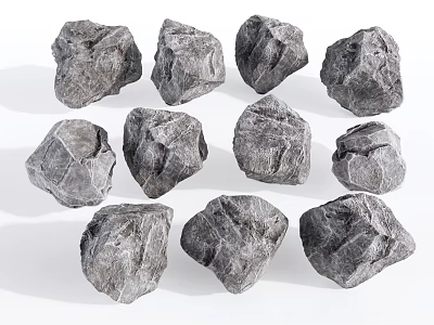 Natural Irregular Gray Stones And Wood Pieces For Decorative Projects 3d model