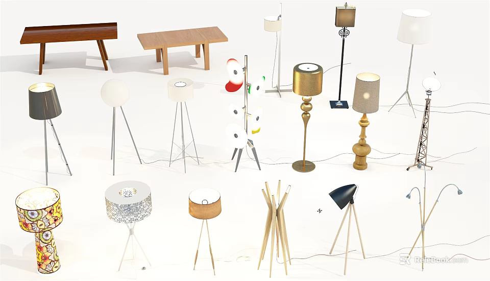 Diverse Modern Floor Lamps With Various Designs Styles And Materials For Home Decor 3d model 