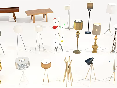 Diverse Modern Floor Lamps With Various Designs Styles And Materials For Home Decor 3d model