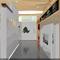 Traditional Exhibition Hall Interior With Wooden Ceiling Display Platforms And Chinese Signage