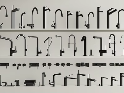 Various Modern Water Faucet Styles and Designs Display for Kitchen and Bathroom 3d model