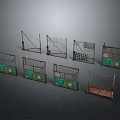 Modern Metal Cages With Various Designs Green Base Panels And Grid Patterns 3d model
