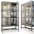 Geometric Patterned Glass Door Display Cabinets With Glassware And Decorative Items