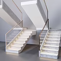 Modern Double Staircase With Concrete Steps Metal Railing And Understep Lighting