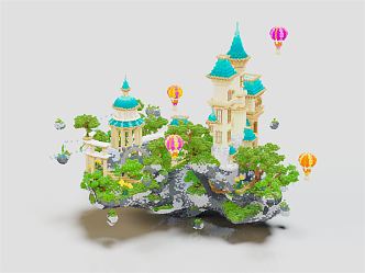 European-style castle cartoon castle 3d model