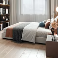 Modern Bedroom Interior Design With Comfortable Bed Bookshelf And Stylish Lighting Fixtures