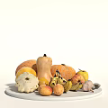 Assorted Fresh Fruits and Vegetables Including Cantaloupe Pumpkin Apples Bananas Ginger and Garlic