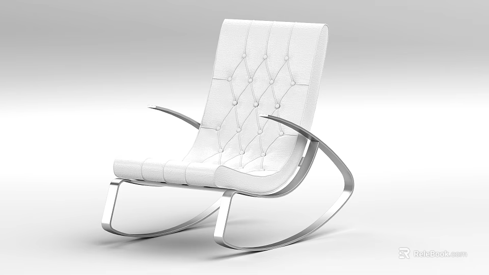 White Rocking Leisure Chair With Diamond Stitching And Metal Armrests Modern Design 3d model 