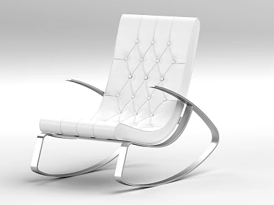 White Rocking Leisure Chair With Diamond Stitching And Metal Armrests Modern Design 3d model