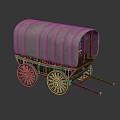 Vintage Covered Wagon With Metal Canopy And Four Wooden Spoked Wheels
