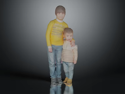 Two Kids In Casual Wear Standing Affectionately Together 3d model