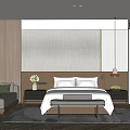Modern Hotel Guest Room With King Size Bed Sofa Herringbone Rug And Wooden Accent Wall