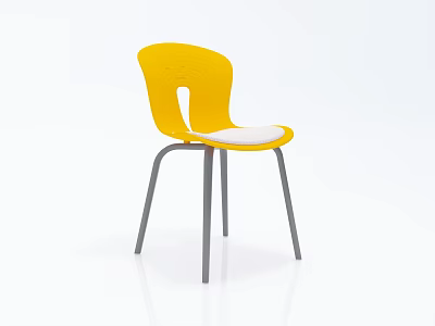 Contemporary Yellow Dining Chair With Curved Backrest White Seat Cushion And Grey Metal Legs 3d model