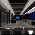 Government Service Hall Interior With Waiting Chairs Service Counter Digital Screens And Signs