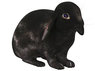 Cute Black Rabbit With Purple Eyes And Fluffy Fur Sitting Calmly 3d model