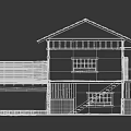Ancient Building With Wooden Eaves Stone Walls Traditional Windows And Stairs In Multiple Views