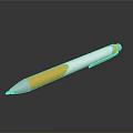 Yellow and White Sleek Ballpoint Pen with Reflection on Black Background 3d model