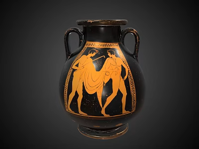 Ancient Greek Amphora With Two Handles And Black Orange Figural Design 3d model