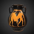 Ancient Greek Amphora With Two Handles And Black Orange Figural Design