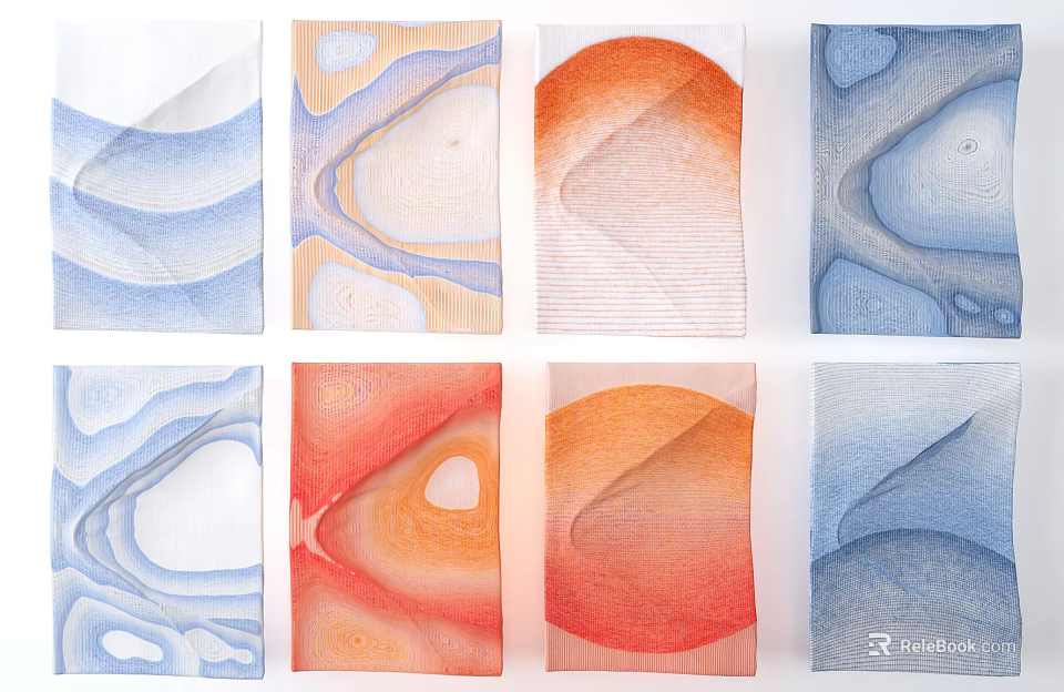 Modern Colorful Wall Decor With Abstract Curved Lines And Blue Orange Tones 3d model 