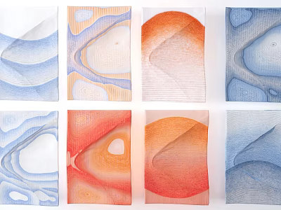 Modern Colorful Wall Decor With Abstract Curved Lines And Blue Orange Tones 3d model