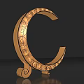 Golden Decorative Letter C With Intricate Ornate Patterns On Black Background 3d model
