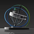 3D Typography For Samsung And UCAS With Spherical Structure Green Blue Rings Metal Stand