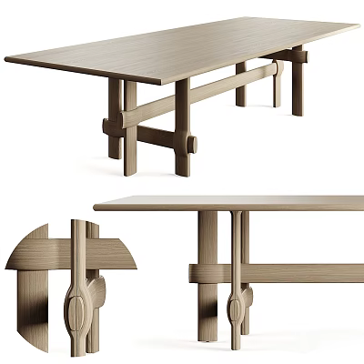 Modern Wooden Dining Table With Unique Leg Structure And Simple Design 3d model