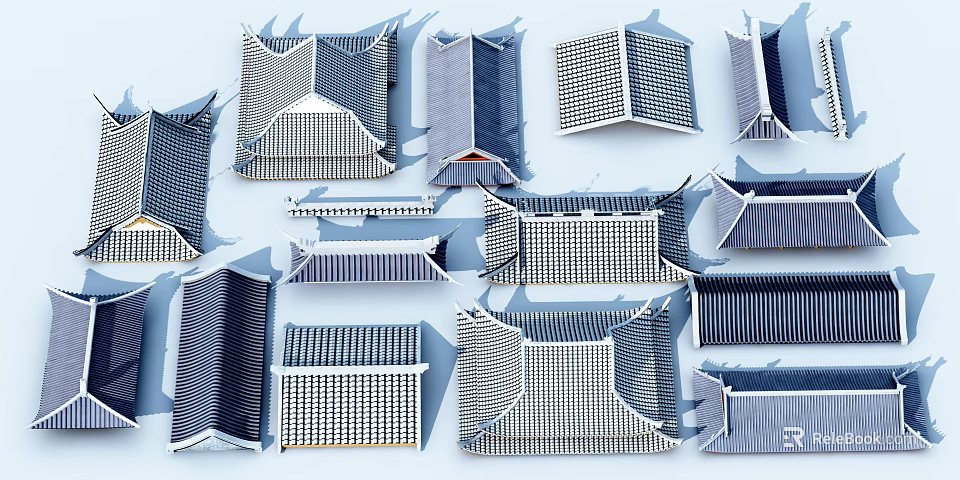 Innovative Architectural Components With Geometric Grid Structures And Roof Designs 3d model 