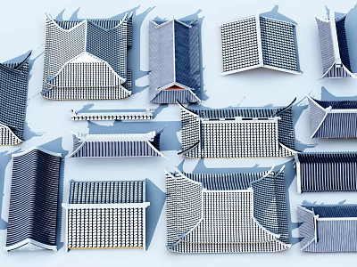 Innovative Architectural Components With Geometric Grid Structures And Roof Designs 3d model