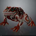 Red And White Decorative Frog With Green Eyes And Artistic Design