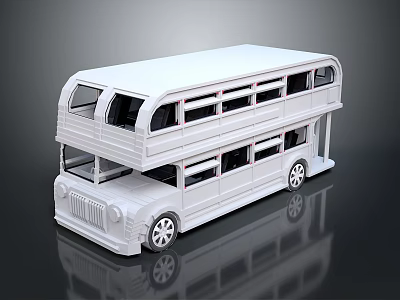 White Double Decker Bus Model With Double Deck Windows And Simple Design 3d model