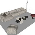 Modern Beige Sofa And Dark Coffee Table Set With Ottoman Accent Chair And Area Rug