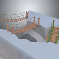 3D Rendered Rope Bridges Connecting Rock Platforms With Wooden Planks And Green Vines