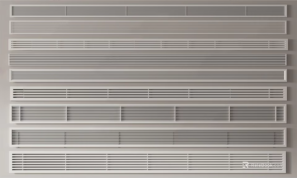Multiple Parallel Silver Metal Striped Air Conditioner Vents With Uniform Horizontal Lines And Divided Design 3d model 