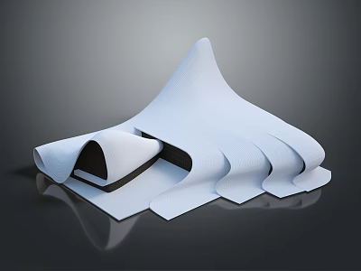 Cartoon Style White Wavy Object with Black Base on Dark Background and Shiny Reflective Surface 3d model