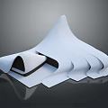 Cartoon Style White Wavy Object with Black Base on Dark Background and Shiny Reflective Surface