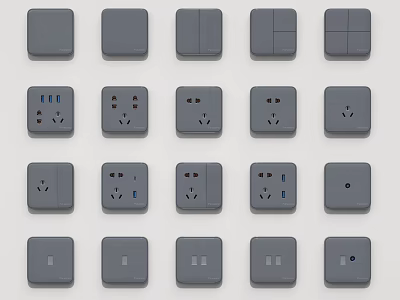 Various Modern Gray Switch Panels with Sockets Switches and USB Ports 3d model