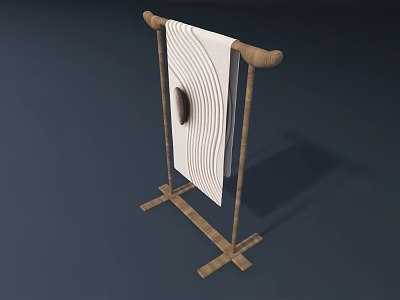 Wooden Clothes Hanger With White Wavy Fabric And Hook Stand 3d model