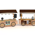 Wooden Mobile Food Cart With Brown Awning Coffee Machine And Menu Board