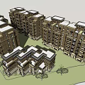 Multistory Row Residential Buildings With Brown Exterior White Roofs And Surrounding Trees