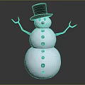 Adorable Snowman With Three Snowball Body Black Top Hat Carrot Nose And Stick Arms