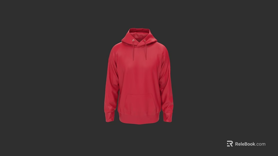 Red Casual Hooded Sweatshirt With Long Sleeves And Kangaroo Pocket Design 3d model 