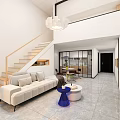 Modern Duplex Living Room With Stairs Sofa And Chandelier