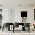 Modern Restaurant Interior Featuring Dining Table Chairs Artwork And Indoor Plants