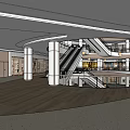Modern Shopping Mall Interior with HSC Logo Multi Level Shops and Curved White Design