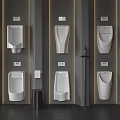 Hygienic Modern Wall Mounted Urinals In Public Bathroom With Gray Walls