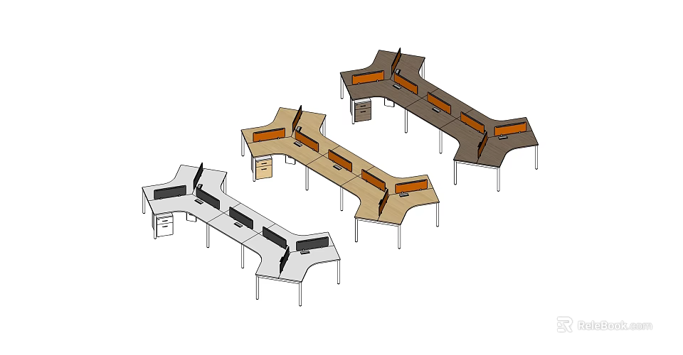 Modern Modular Office Work Desks With Partition Dividers And Multiple Configurations 3d model 